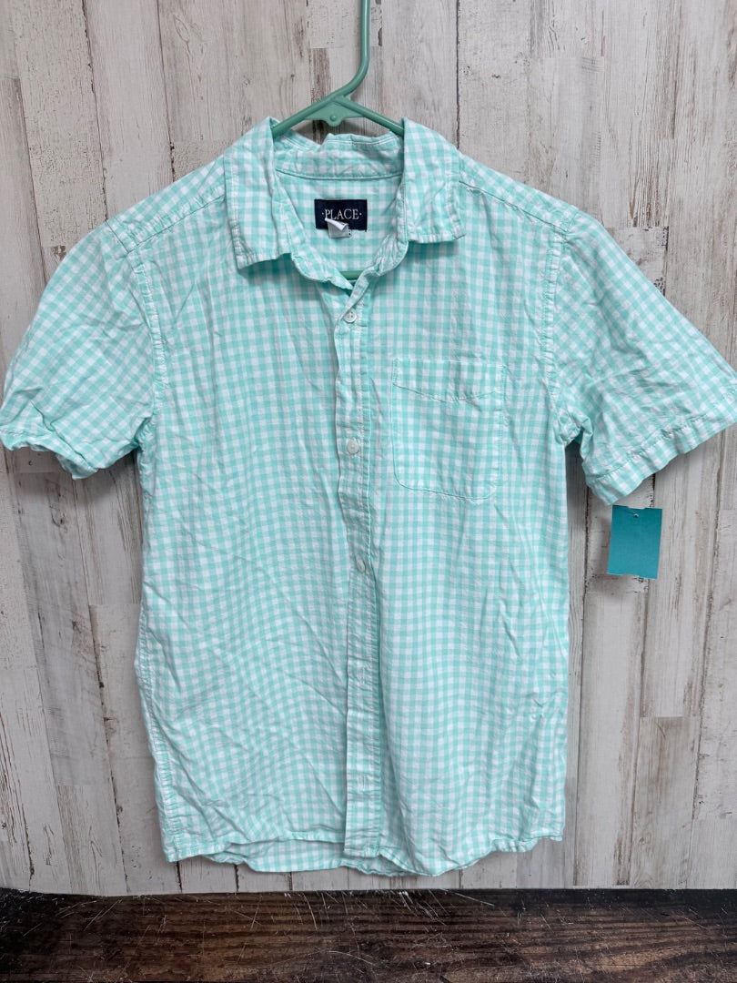 MINT CHILDRENS PLACE GINGHAM BUTTON UP, BOY 14