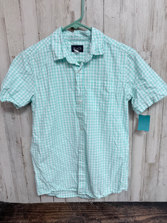 MINT CHILDRENS PLACE GINGHAM BUTTON UP, BOY 14
