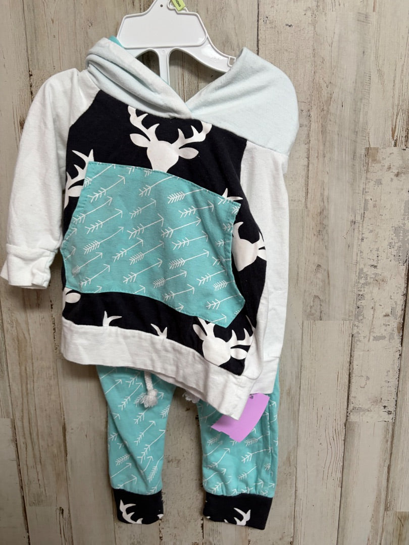 WHITE/BLUE  2PC DEER HOODED SET, BOY 0-6M