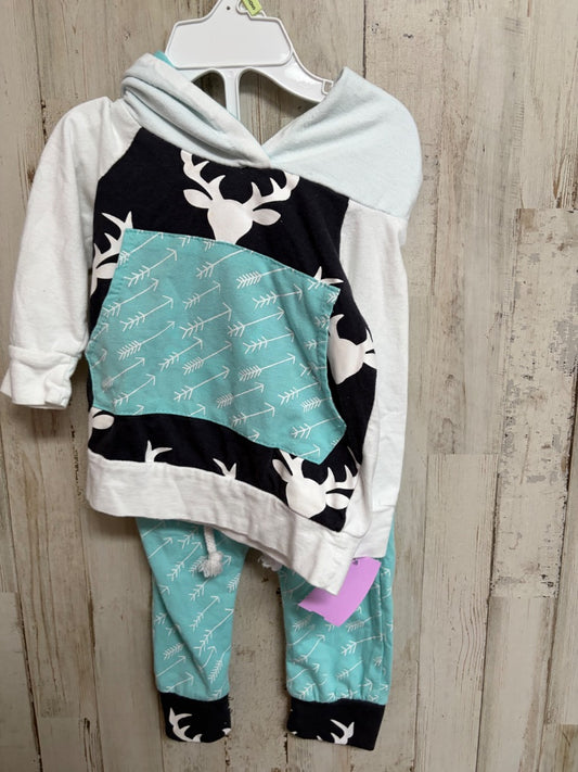 WHITE/BLUE  2PC DEER HOODED SET, BOY 0-6M