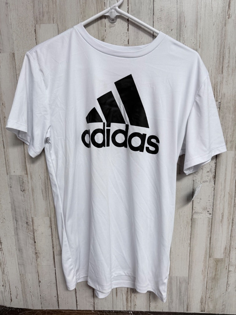 WHITE/BLACK ADIDAS DRY FIT LOGO TEE, BOY 14/16