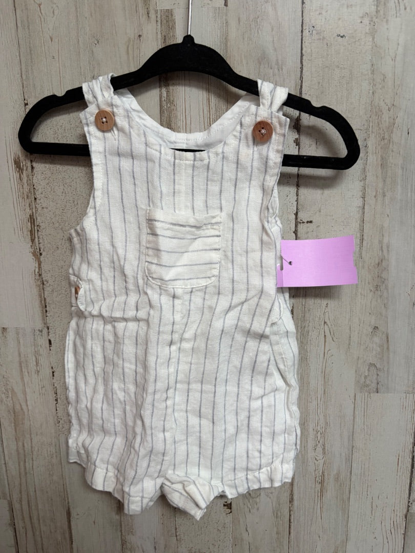 WHITE/BLUE EDGEHILL STRIPE LINEN ROMPER, BOY 0-3M