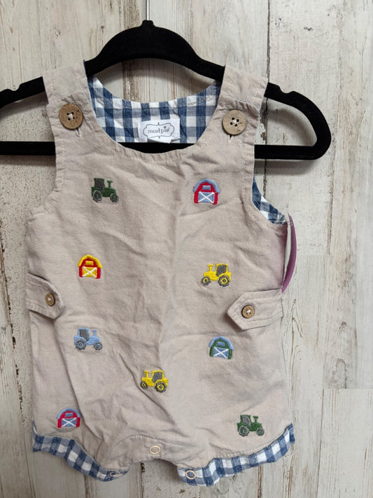 TAN MUDPIE TRACTOR EMBROIDERED ROMPER, BOY 0-3M