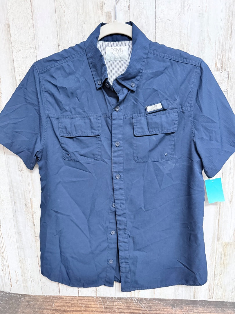 NAVY OCEAN + COAST BUTTON UP FISHING SHIRT, BOY 14/16