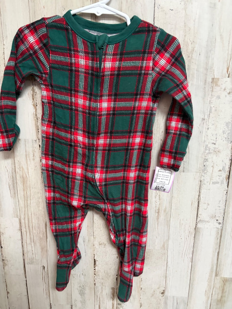 RED/GREEN OLD NAVY PLAID ZIP SLEEPER, BOY 6-9M
