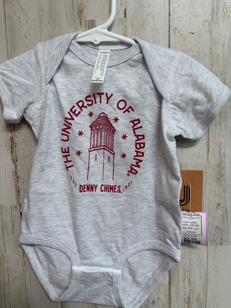 GREY USCAPE NEW UNIVERSITY OF ALABAMA ONESIE, BOY 12M
