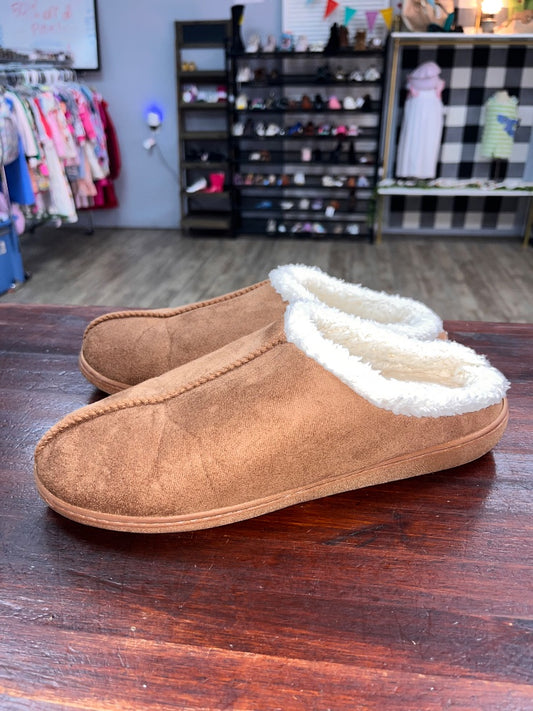 BROWN  FUZZY LINED SLIPPERS, SHOES A9-10