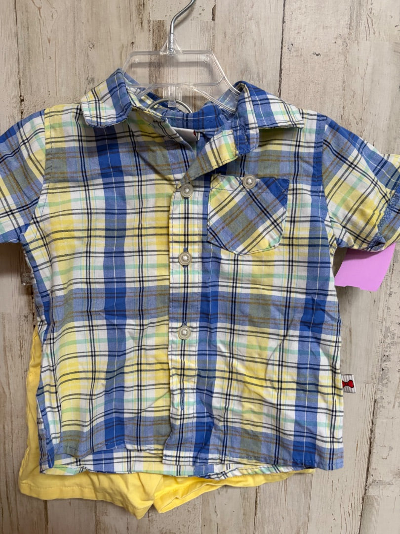 YELLOW/BLUE DAPPER DUDE PLAID 2PC BUTTON UP SET, BOY 18M