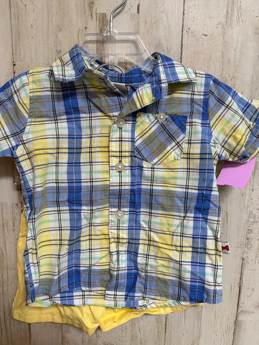 YELLOW/BLUE DAPPER DUDE PLAID 2PC BUTTON UP SET, BOY 18M