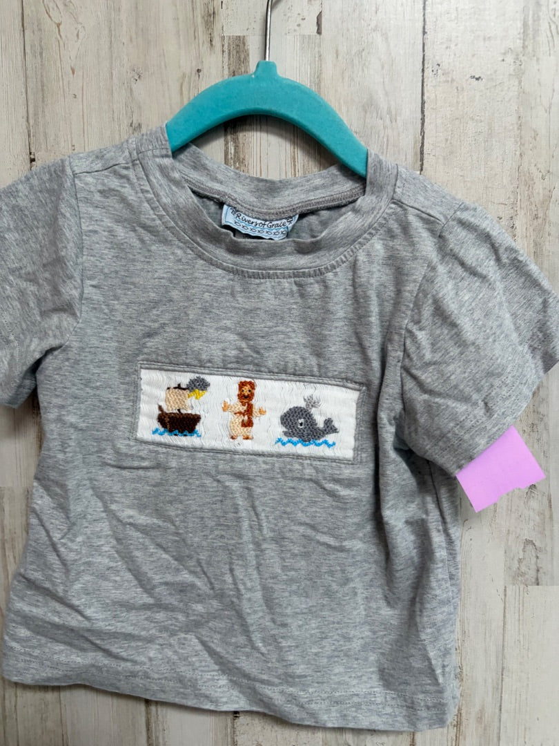 GREY RIVERS OF GRACE JONAH AND THE WHALE SMOCKED TEE, BOY 18M