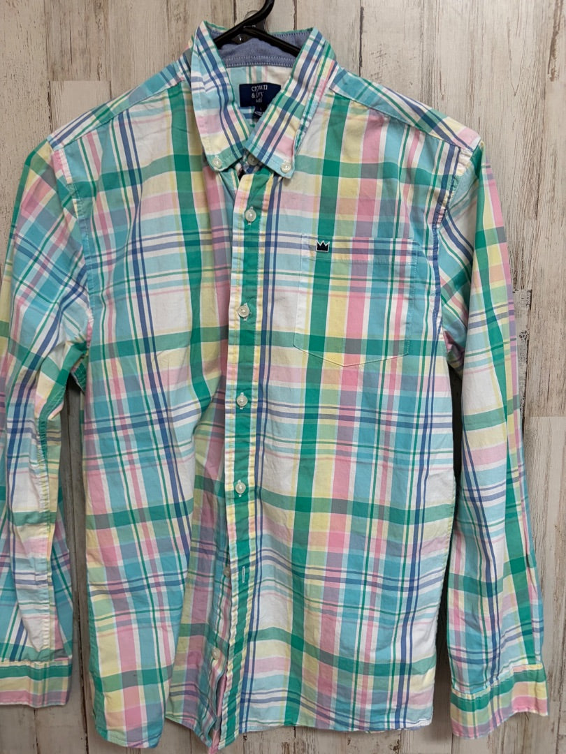 BLUE CROWN & IVY PASTEL PLAID BUTTON UP, BOY 14/16