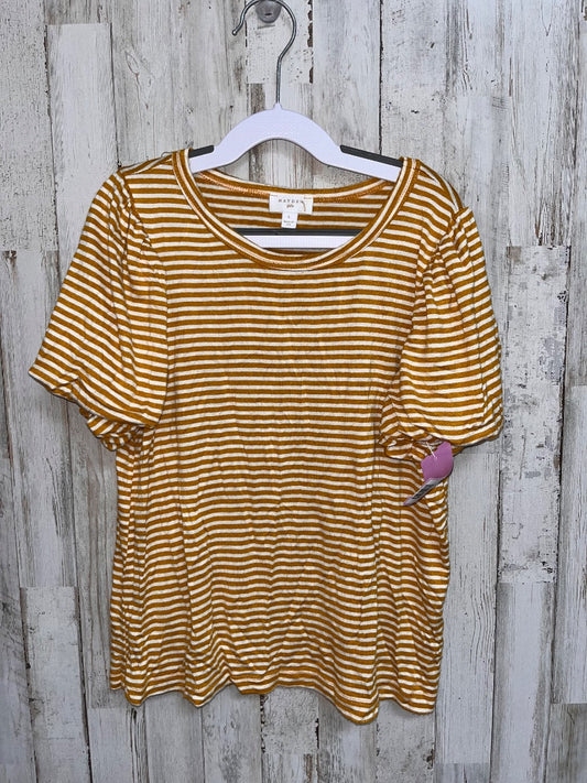 MUSTARD HAYDEN STRIPE PUFF SLEEVE TEE, GIRL 10/12
