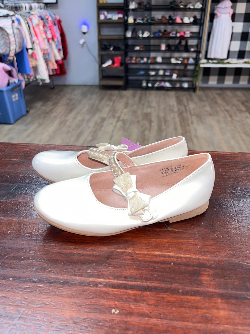 IVORY SELF ESTEEM PEARL BOW VELCRO FLATS, SHOES 12