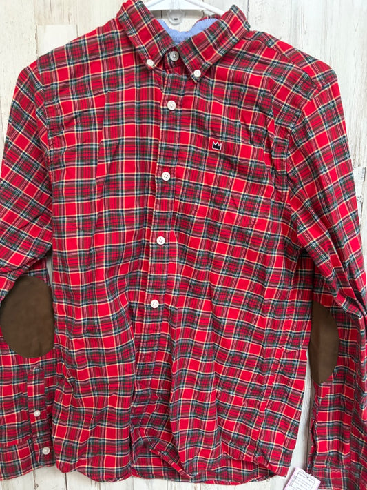 RED/GREEN CROWN & IVY PLAID BUTTON UP, BOY 16