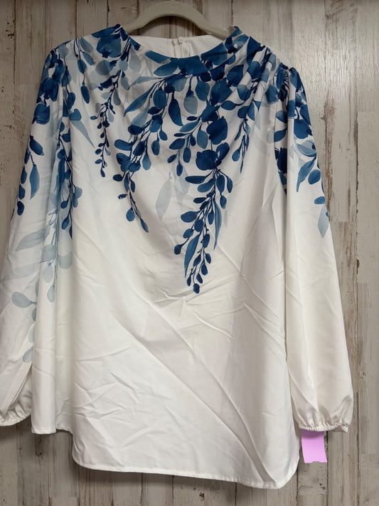 WHITE/BLUE SHEIN LEAF PRINT BLOUSE, LADIES 4X