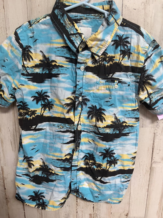BLUE OLD NAVY HAWAIIAN PALM TREE BUTTON UP, BOY 6/7
