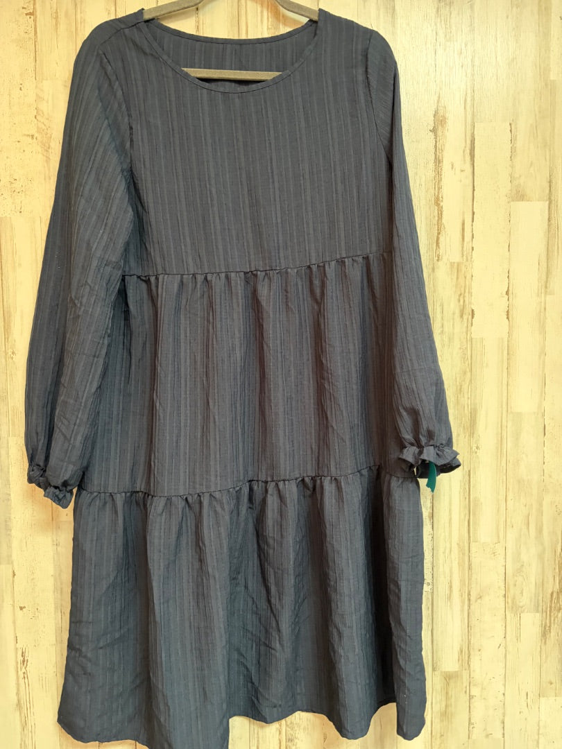 NAVY SHEIN TEXTURED TIER DRESS, LADIES L