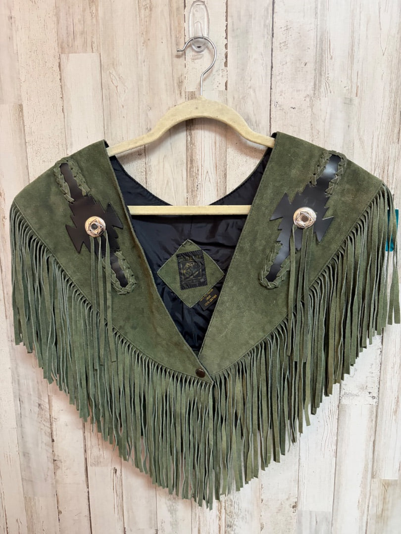 OLIVE CHASER GENUINE LEATHER FRINGE SHAWL, LADIES ONE SIZE