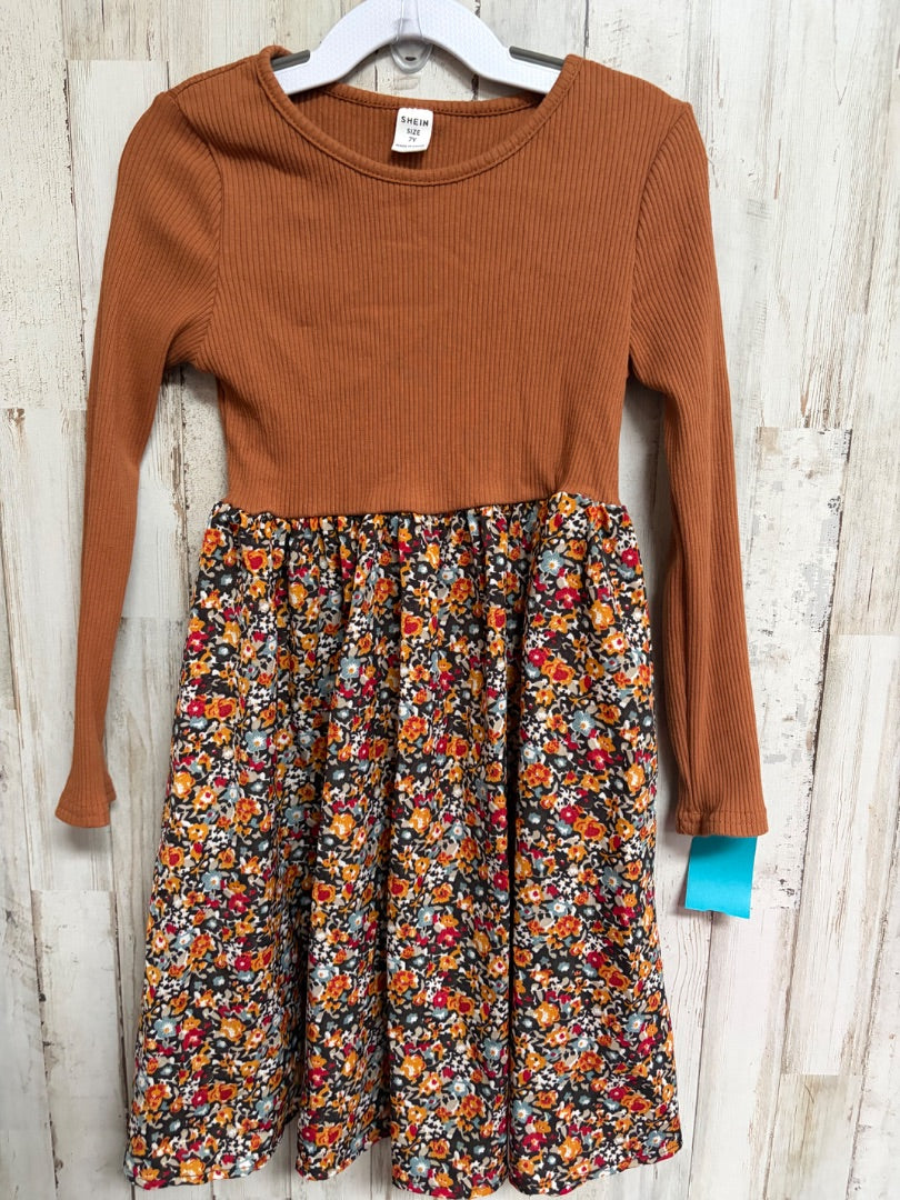 BROWN SHEIN RIBBED FLORAL DRESS, GIRL 7