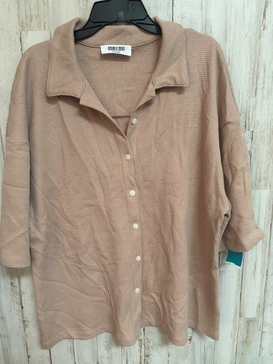 TAN DOUBLE ZERO WAFFLE KNIT BUTTON TOP, LADIES L