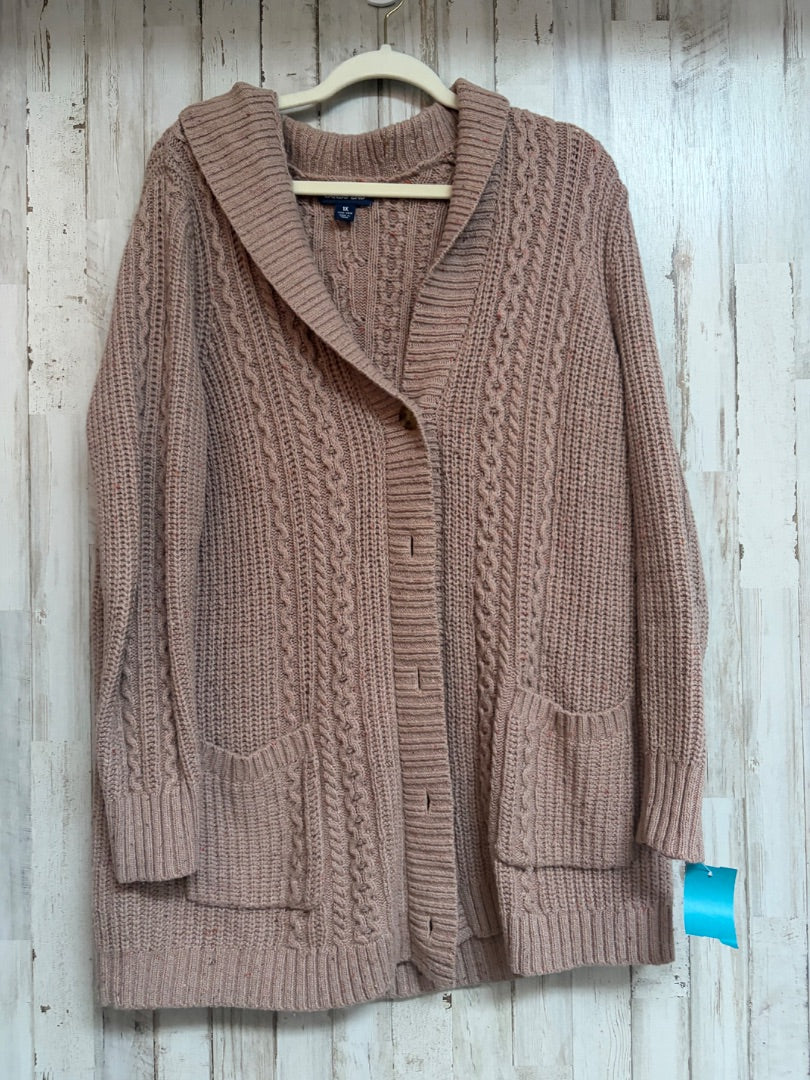 BROWN LANDS END KNIT BUTTON CARDIGAN, LADIES 1X