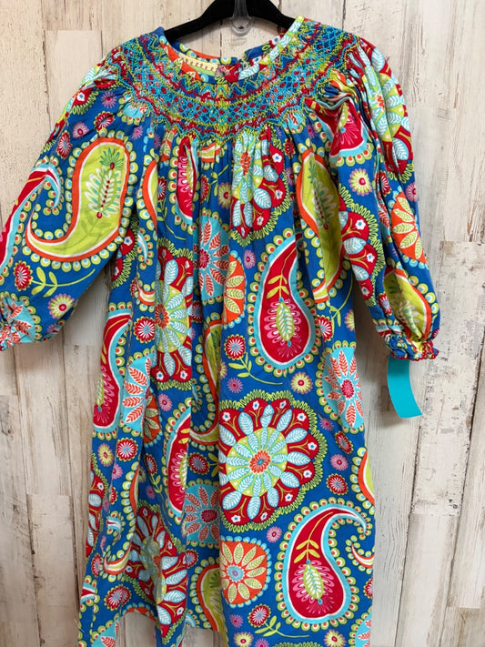BLUE LE ZA ME FLORAL PAISLEY SMOCKED DRESS, GIRL 4T