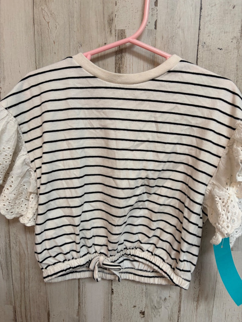 TAN/BLACK JESSICA SIMPSON EYELIT SLEEVE STRIPE TOP, GIRL 3T