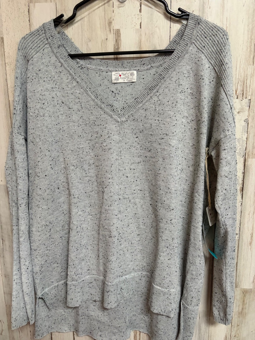 GREY POOF NEW SPECKLED V NECK SWEATER, LADIES M