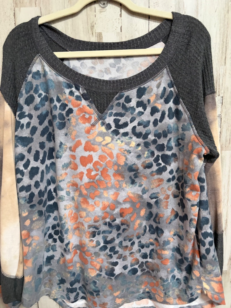 GREY FSL SOFT KNIT LEOPARD DYE SWEATER, LADIES L