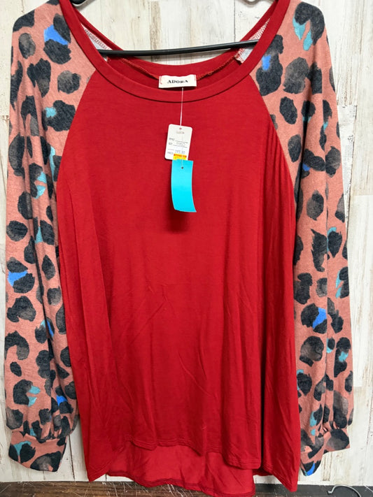 RUST ADORA NEW LEOPARD SLEEVE RAGLAN TOP, LADIES M