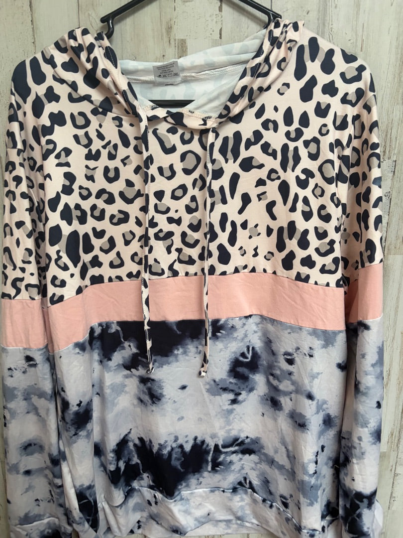 PEACH SHEIN LEOPARD COLOR BLOCK HOODIE, LADIES L