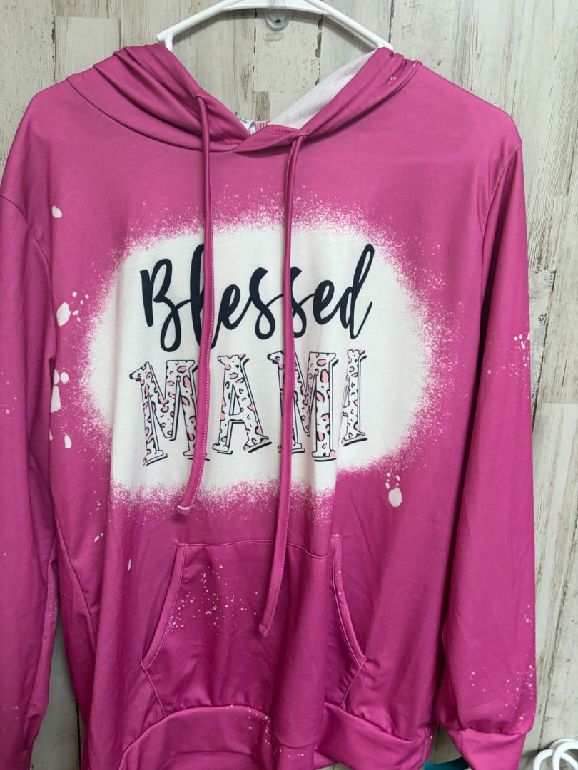 PURPLE SHEIN BLESSED MAMA BLEACHED HOODIE, LADIES L