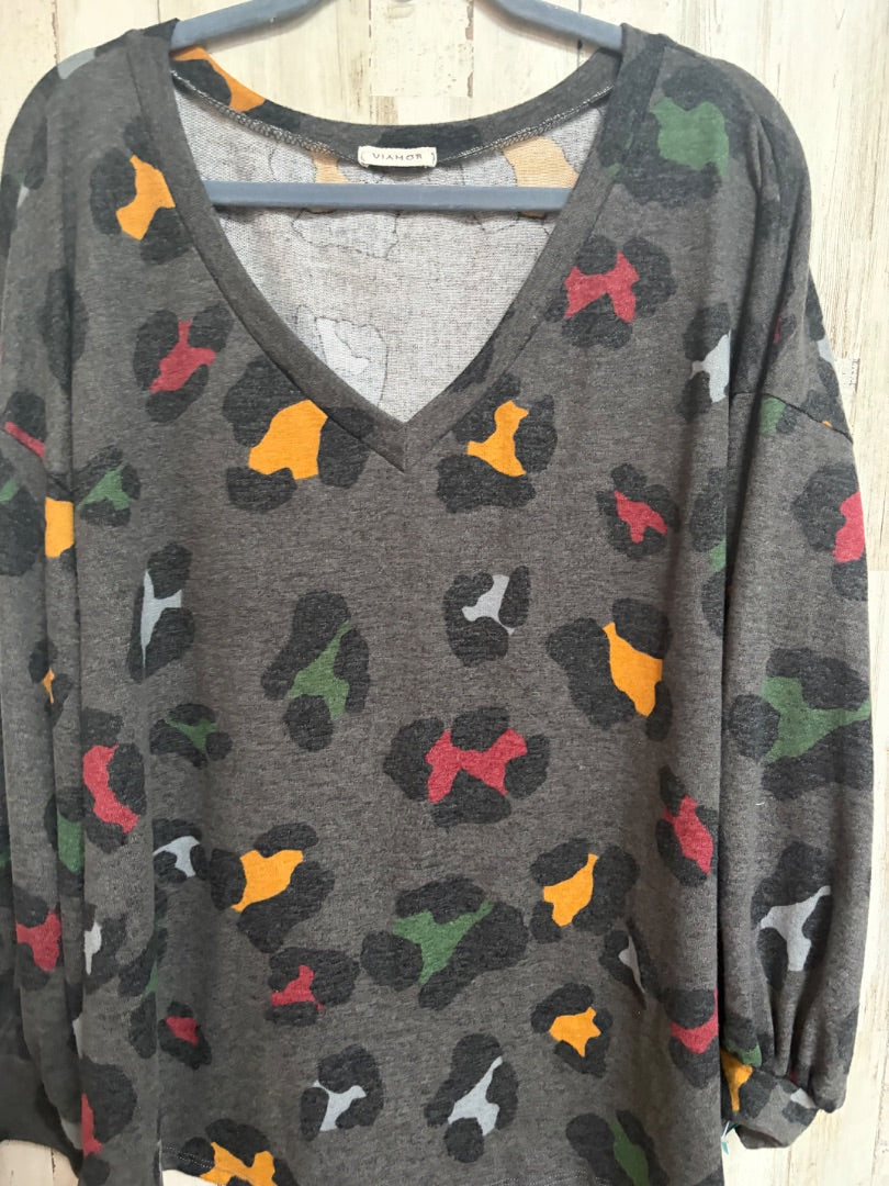GREY VIAMOR LEOPARD KNIT TOP, LADIES L