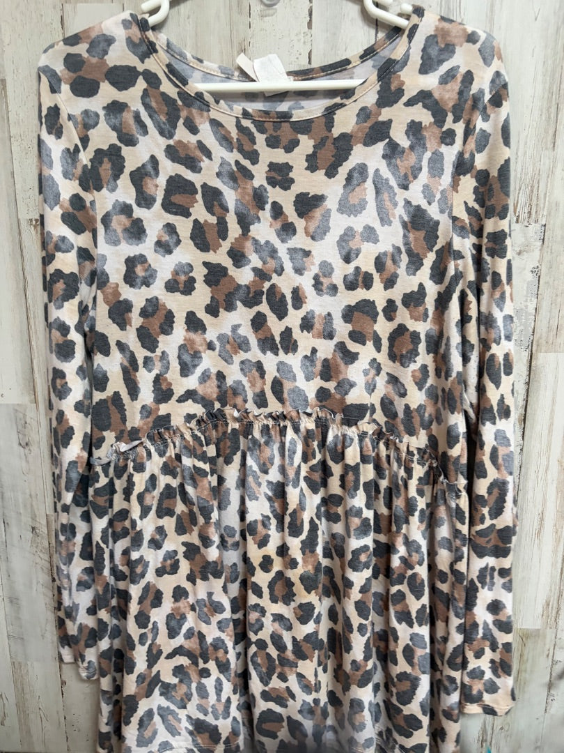 TAN LIME & CHILI LEOPARD BABY DOLL TOP, LADIES L