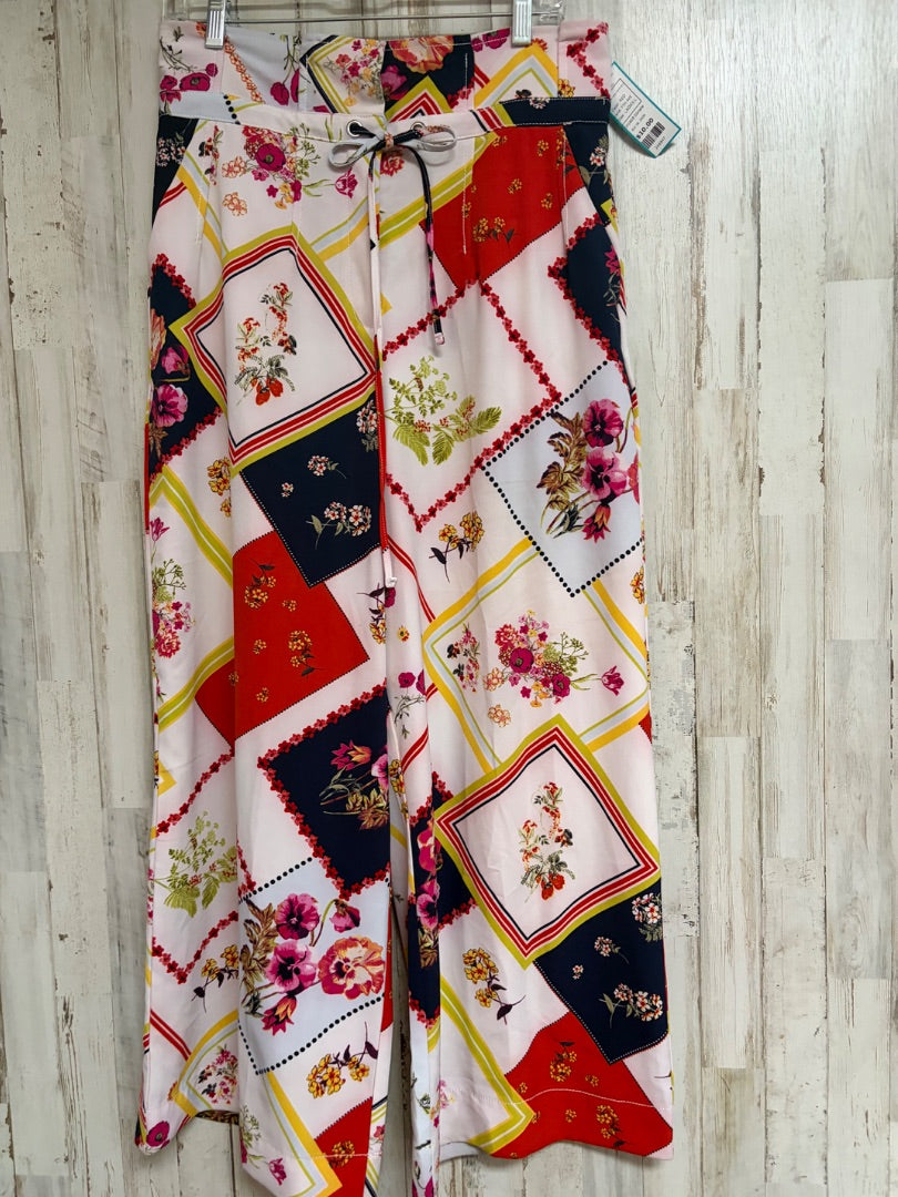 RED 7TH AVE FLORAL PRINT WIDE PANTS SZ 10, LADIES L
