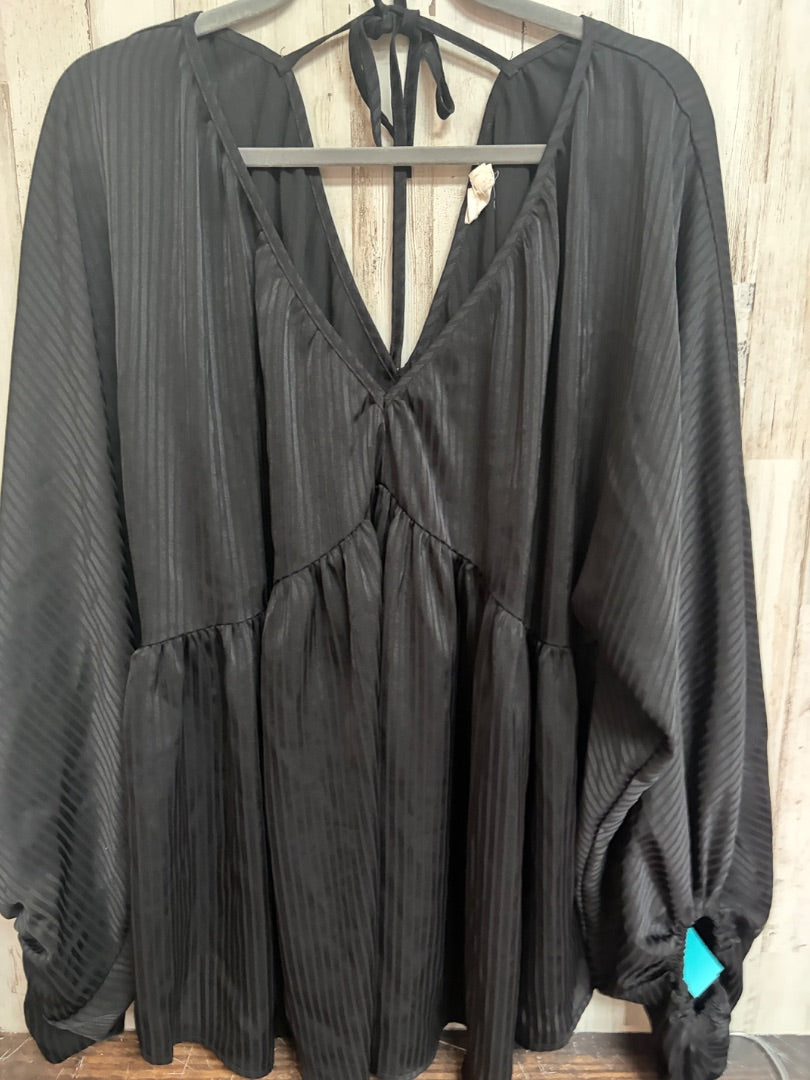 BLACK 143 STORY TEXTURED SATIN V NECK TOP, LADIES 2X