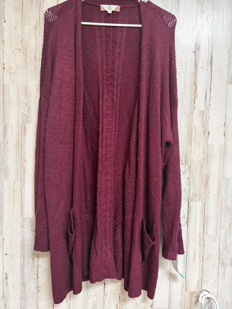 MAROON PINK ROSE KNIT CARDIGAN, LADIES 2X
