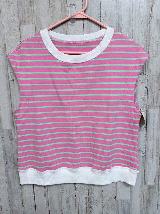 PINK/LIME  STRIPE COTTON SLEEVELESS TOP, LADIES S