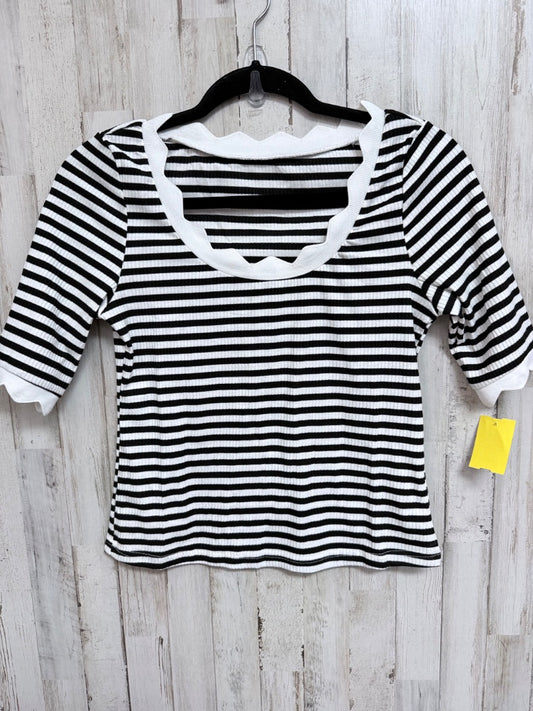BLACK/WHITE  STRIPE SCALLOP TRIM TOP, LADIES S