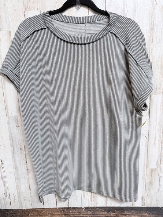 GREY  RIBBED RAW EDGE TOP, LADIES L
