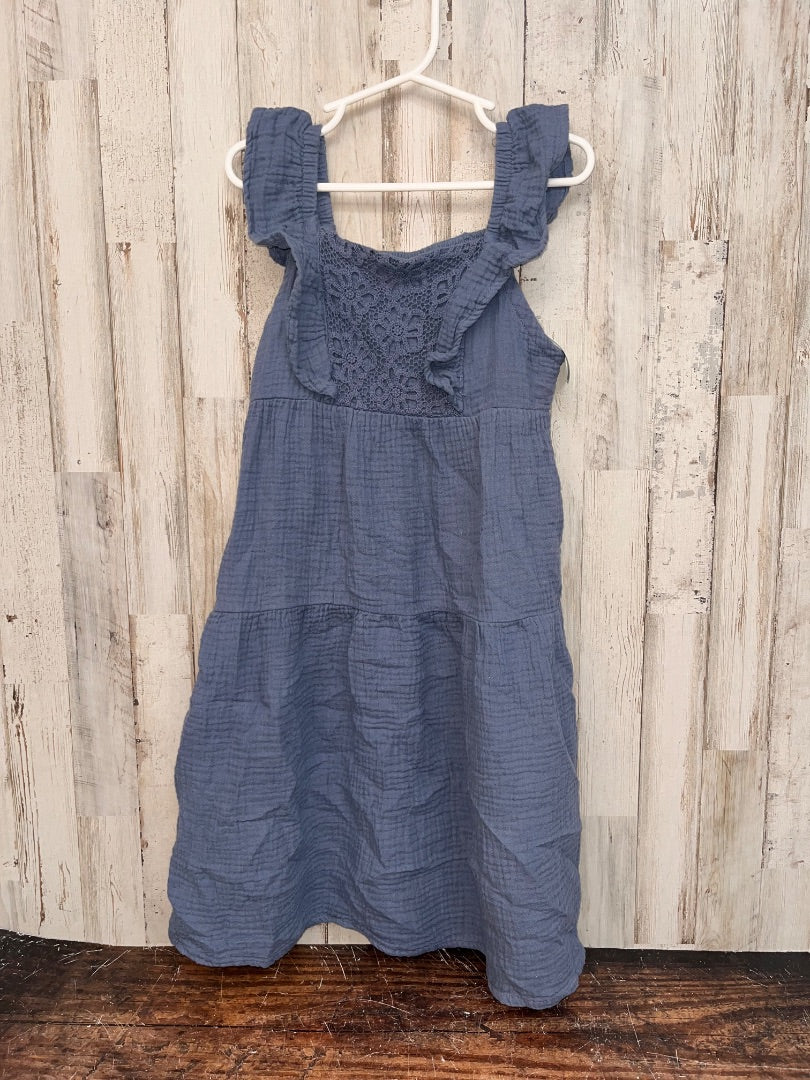 STEEL BLUE WONDER NATION LACE TRIM MUSLIN TIER DRESS, GIRL 6