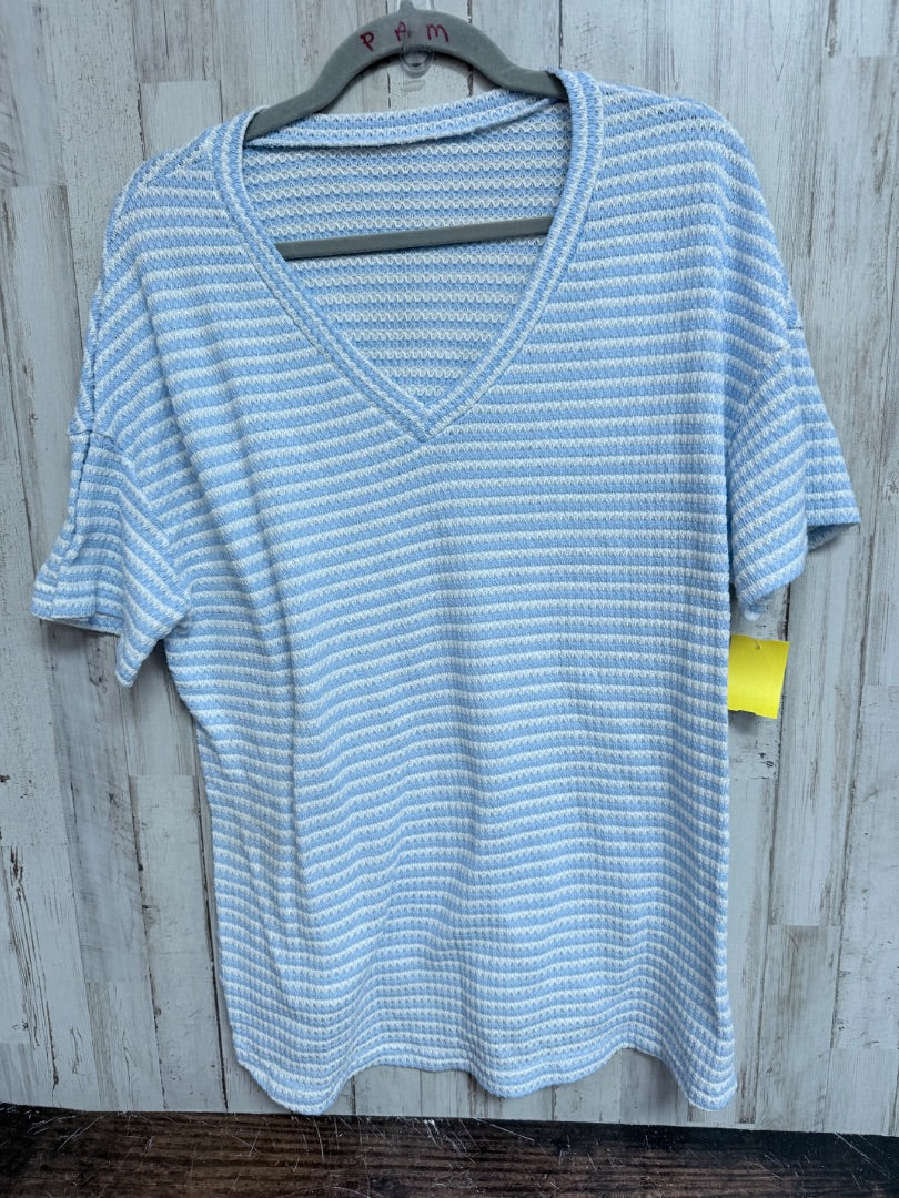 WHITE/BLUE SHEIN KNIT STRIPE TOP, LADIES L