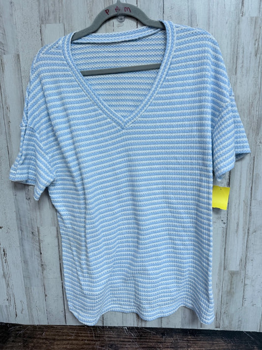 WHITE/BLUE SHEIN KNIT STRIPE TOP, LADIES L