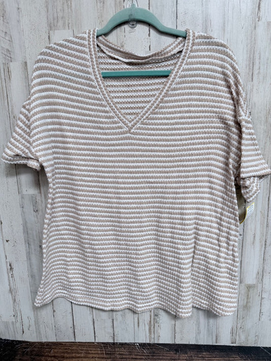 BEIGE/WHITE SHEIN KNIT VNECK TOP, LADIES L