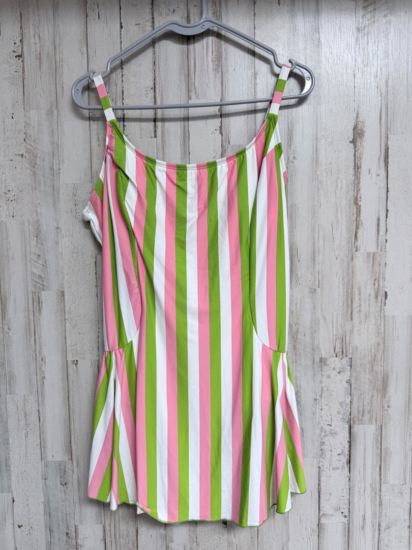GREEN/PINK DIPPIN DAISIES SZ20 W STRIPE SWIM, LADIES 2X