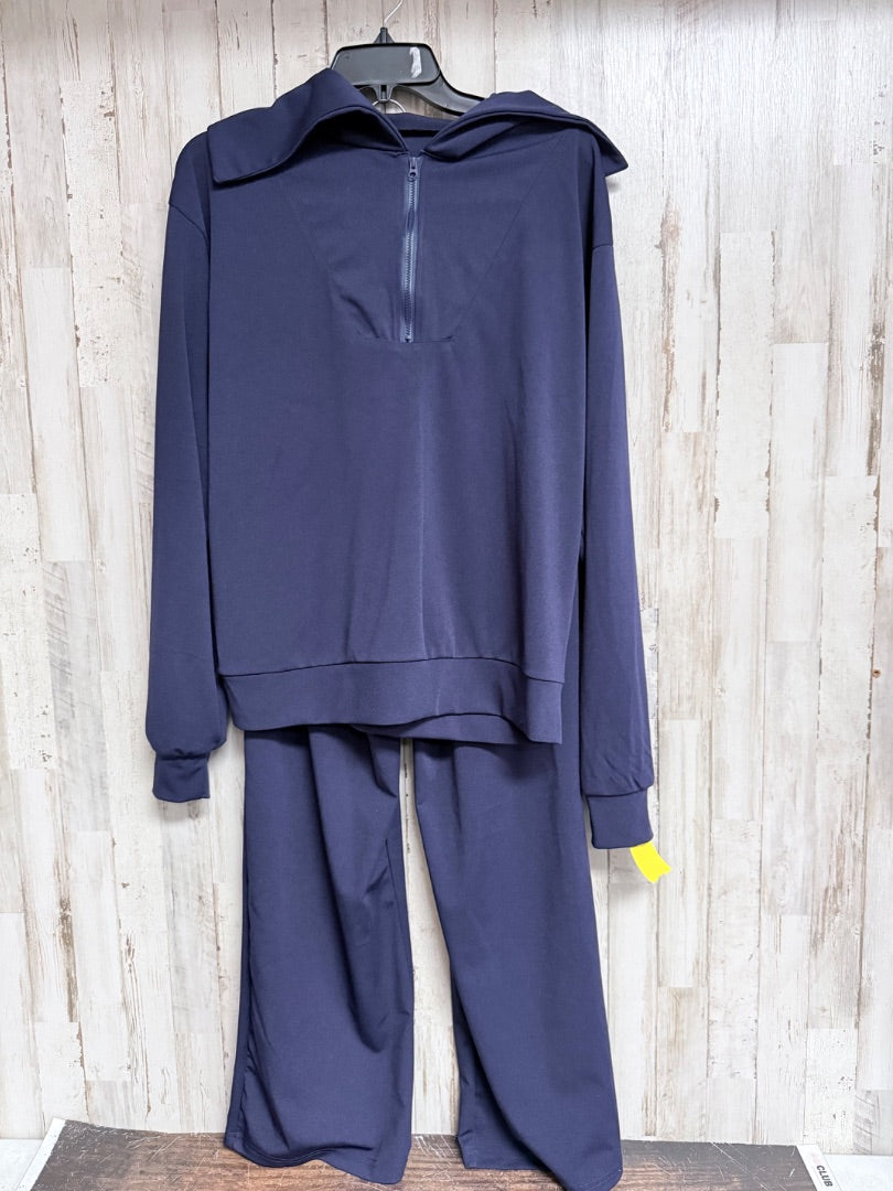 NAVY  COWL NECK 2PC SET, LADIES L
