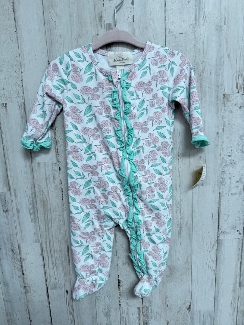 WHITE MARIE NICOLE FLORAL RUFFLE SLEEPER, GIRLS 3/6M