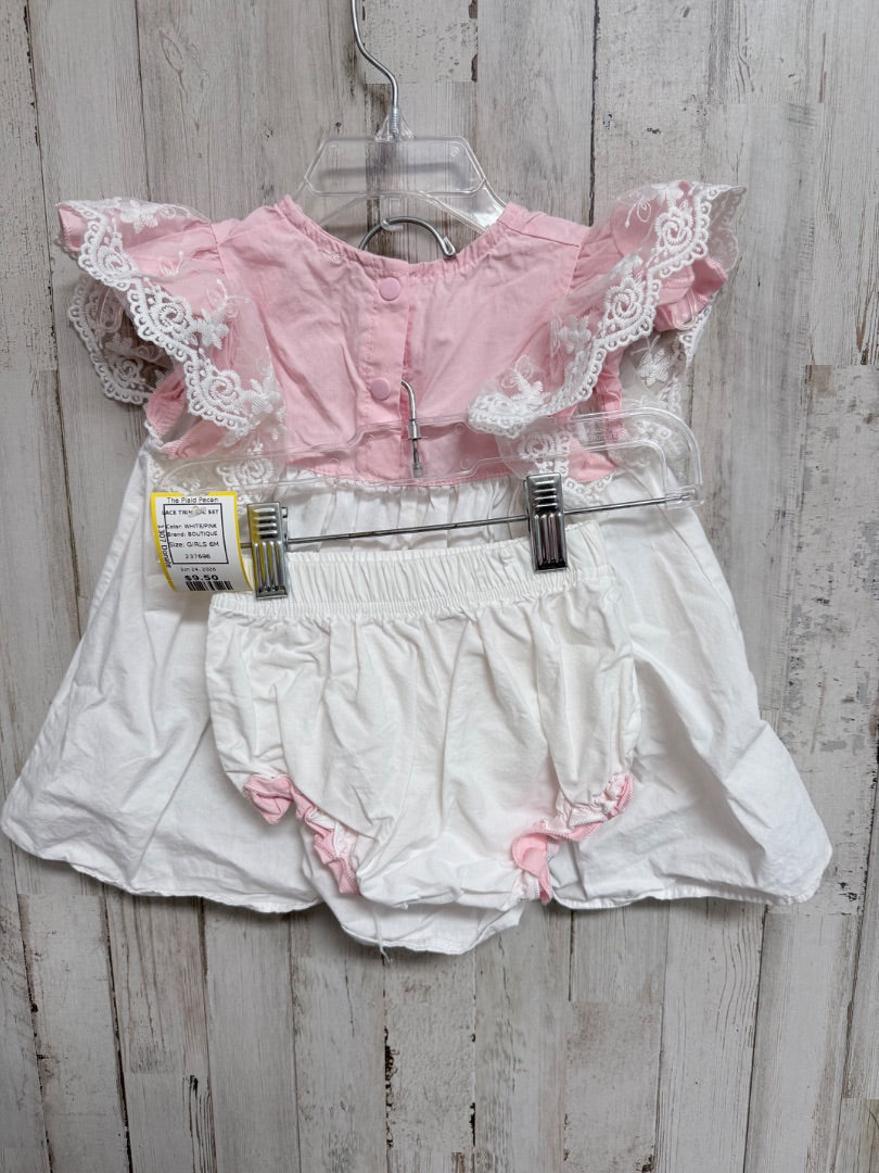 WHITE/PINK BOUTIQUE LACE TRIM 2PC SET, GIRLS 6M