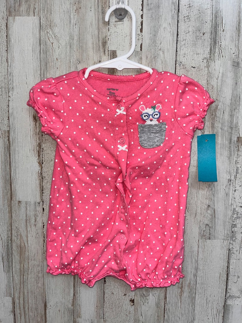PINK CARTERS DOT POCKET ROMPER, GIRL 9M
