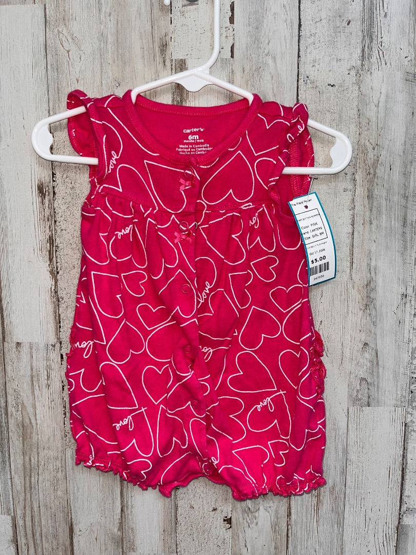 PINK CARTERS HEART BUTTON ROMPER, GIRL 6M